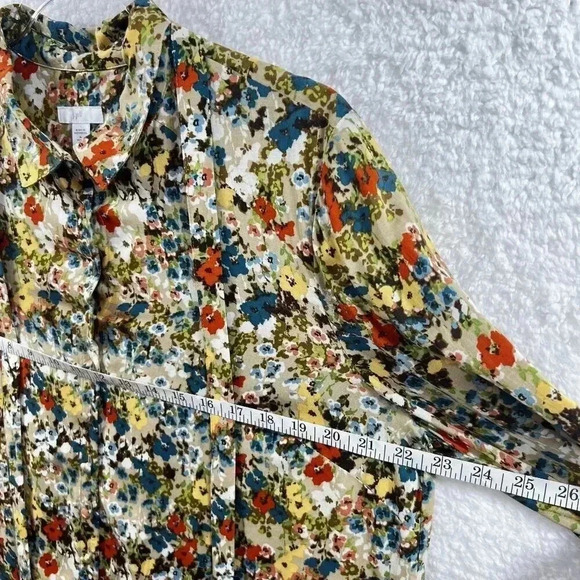 J Jill Women M Wheat Button Down Floral Blouse Fabric Buttons Bell Sleeve Career - Picture 11 of 16